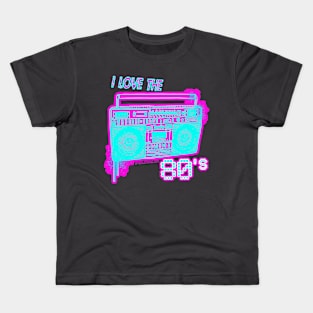 I Love the 80s Neon Spray paint Boombox spray can art 1980s aesthetic New wave Synthwave Outrun design Kids T-Shirt